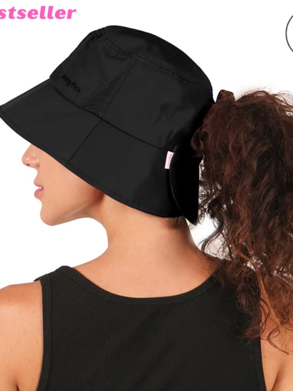 PONYFLO Navy Bucket Hat with Ponytail Slot UPF 50+ One Size